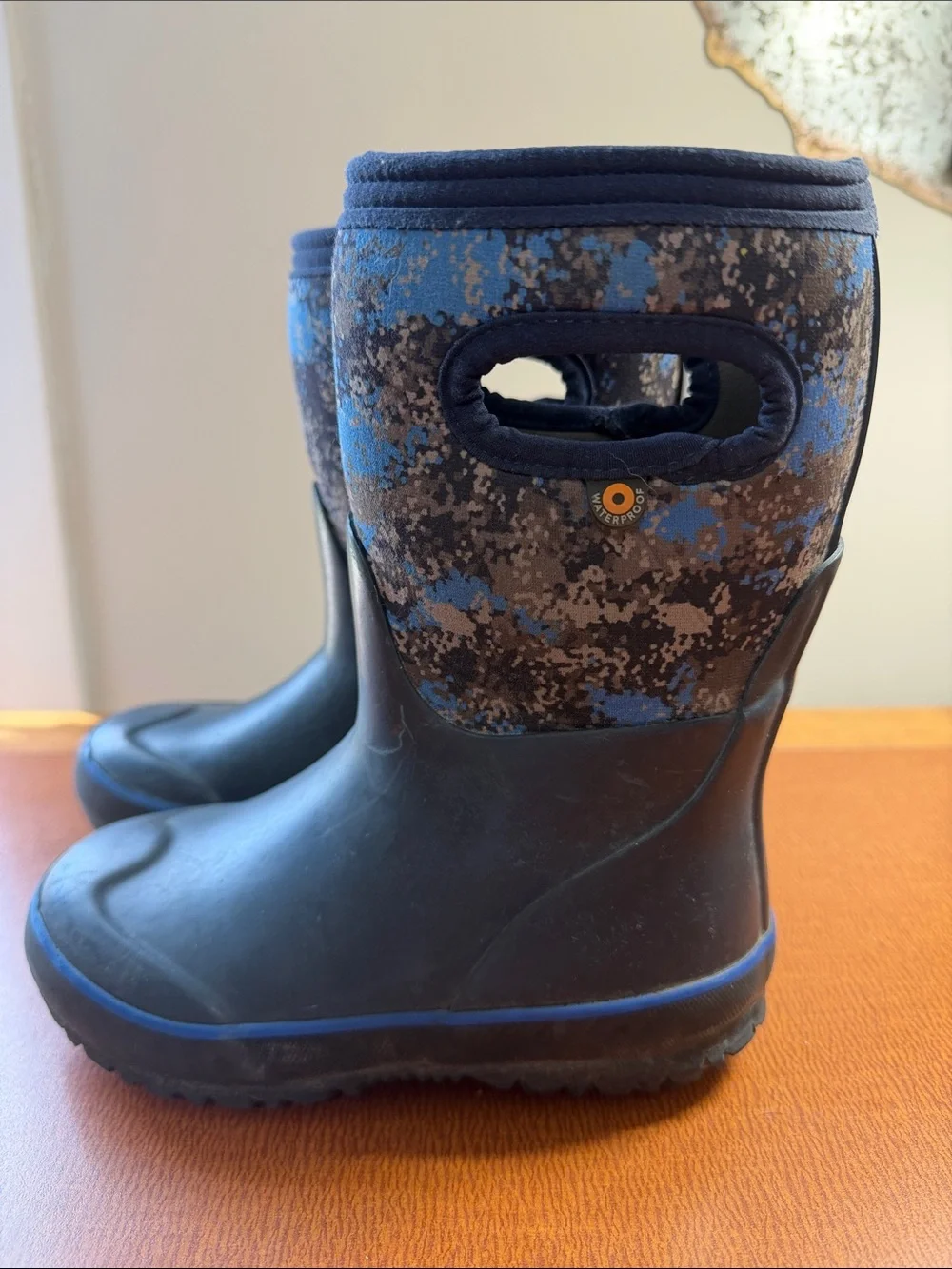 Bogs Kids Rain & Snow Boots in Blue and Black Camouflage